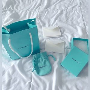 Tiffany gift box, bag, drawstring bag, and 2 gift cards with envelopes